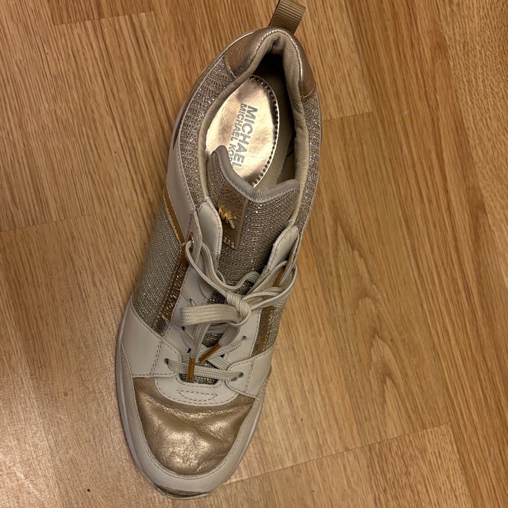 Michael Kors Women's Metallic Gold and White Sneakers